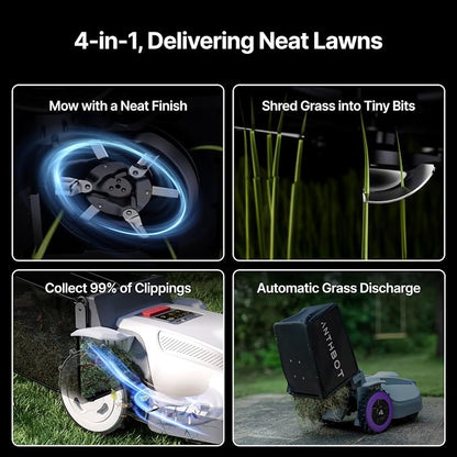 ANTHBOT N8 Robotic Lawn Mower with Sweeper, RTK+NRTK 1/2 Acre, 4-in-1 Mowing and Grass Collection System, Automatic Targeted Dumping 23L Large-Capacity Leaf Collection Bin, 45% Slope, App Control
