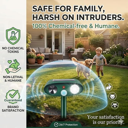2026 Sonic Fortress Pro Deer Repellent Devices with USB Charge,Solar Ultrasonic Animal Repellent with Motion Sensor&Flash Light,Deer Deterrent for Flower beds,Vegetable Gardens,Plants 4Pack