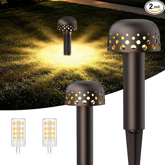 Gardencoin Low Voltage Landscape Pathway Lights, 12V Outdoor Mushroom Decorative Lights, Unique Aluminum Path Lighting with 4W 2700K Replaceable Bulb for Walkway Garden Yard, 2 Pack