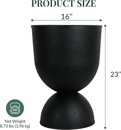 KOL Planters Flower Pots, Large Plastic Urn Planters for Indoor Outdoor Plants, Black Pedestal Planter Pots, 23 Inch Tall Decorative Planters with Drainage Holes & Plugs for Patio Garden, 1 Pack