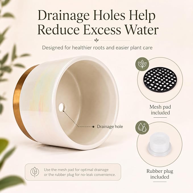 Gepege White Indoor Pots for Plants, Ceramic Planter with Drainage Hole, 6.0 inch+5.0 Inch+4.0 Inch. Succulent Orchid Flower Pot - Rainbow Pearl Glaze