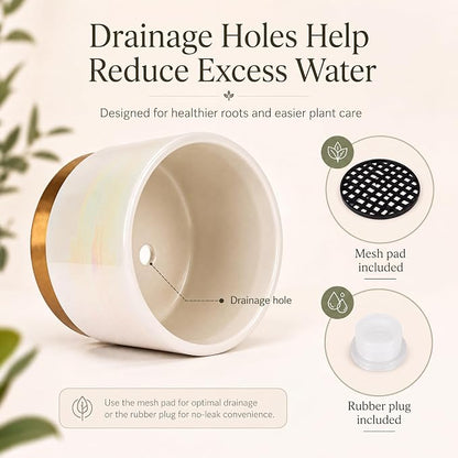 Gepege White Indoor Pots for Plants, Ceramic Planter with Drainage Hole, 6.0 inch+5.0 Inch+4.0 Inch. Succulent Orchid Flower Pot - Rainbow Pearl Glaze