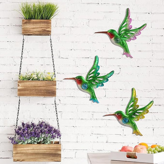 Metal Hummingbird Wall Decor, Wall Art Sculpture for Patio, interior decor | BVLFOOK; Great Indoor Outdoor Gift; Family decor; Set of 3, 9 Inch; Natural vibe