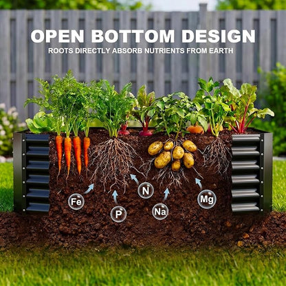 AHEONLAR 2 Pack Galvanized Raised Garden Beds Outdoor, Rectangle Metal Planter Boxes for Vegetables, Flowers and Plants, Durable Garden Bed Kit with Easy Assembly, Black