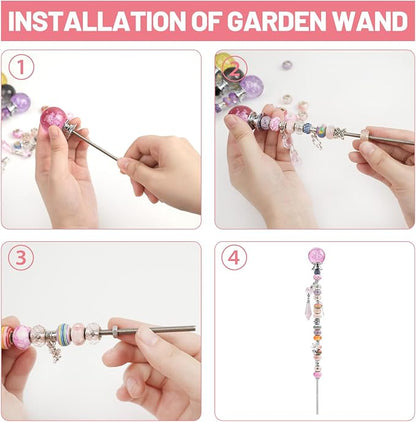 280 Pcs DIY Beaded Garden Stakes Kit with Bubble Stoppers | Garden stakes kit with beads colorful crystal stoppers, DIY fairy wands, garden decor, outdoor crafts