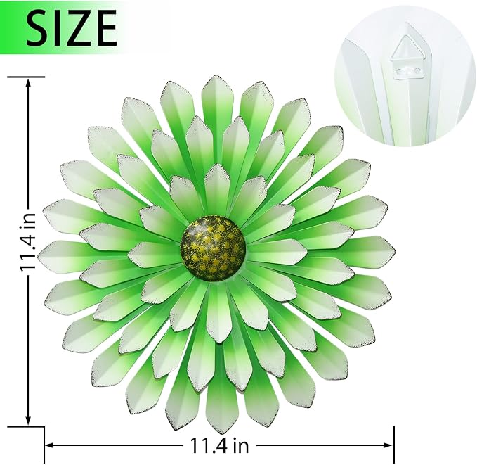 Metal Flowers Wall Decor Indoor Outdoor Metal Wall Art for Farmhouse Home Living Room Bedroom Bathroom Garden Decor - Green
