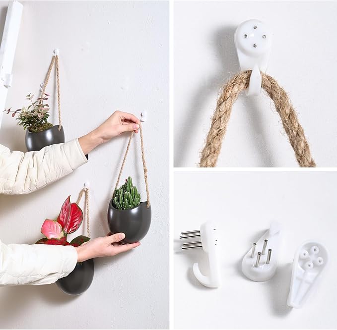 Set of 3 Ceramic Wall Planters Decor Small Hanging Vases Lovely Flower Pots | Wall Decor for Home, Entryway, Hallway, Deck, Bathroom, Living Room, Dining Room, Garden, Farmhouse, Restaurants, Office, etc