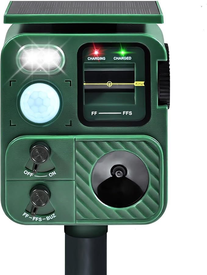 Outdoor Ultrasonic Animal Repeller, Deer Repeller with Solar-Powered, Motion-Activated Deterrent – Repellent for Cats, Dogs, Deer, Squirrels & Raccoons for Garden and Yard