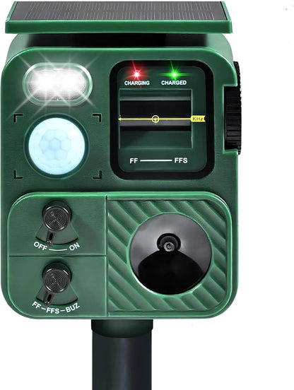Outdoor Ultrasonic Animal Repeller, Deer Repeller with Solar-Powered, Motion-Activated Deterrent – Repellent for Cats, Dogs, Deer, Squirrels & Raccoons for Garden and Yard