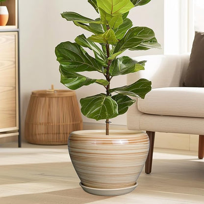 Ceramicfor Ceramic Pot for Plant 10 Inch - Planter for Outdoor Plants Indoor Plant Pot with Drainage Hole Large Planter Round Flower Pot for House Patio Garden Yellow