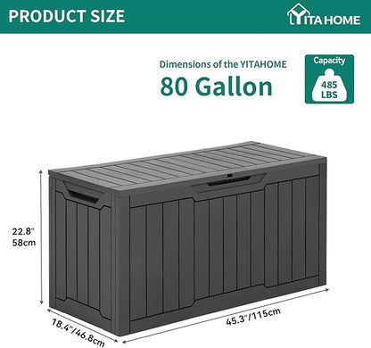 YITAHOME 80 Gallon Resin Deck Box | Weather Resistant Outdoor Storage Box, Lockable Indoor Outdoor Storage for Supplies and Essentials, Dark Gray
