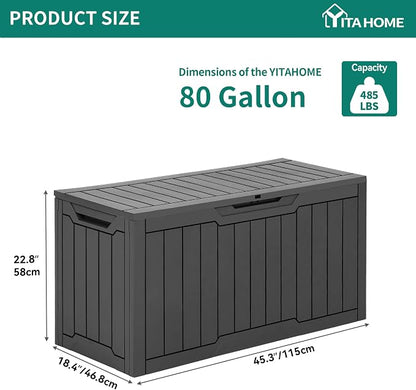YITAHOME 80 Gallon Outdoor Storage Box | Large Waterproof Resin Deck Box, Indoor Outdoor Lockable Storage Container for Patio, Garden, Cushions, Tools, Equipment