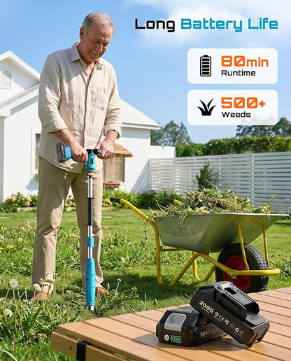SEESII Electric Stand-Up Weed Puller Tool with 40"-47" Adjustable Handle, High-Power 3-Claw Stainless Steel Spiral, 4S Deep Root Removal, One-Button Eject, Dandelion Remover & Crabgrass Puller
