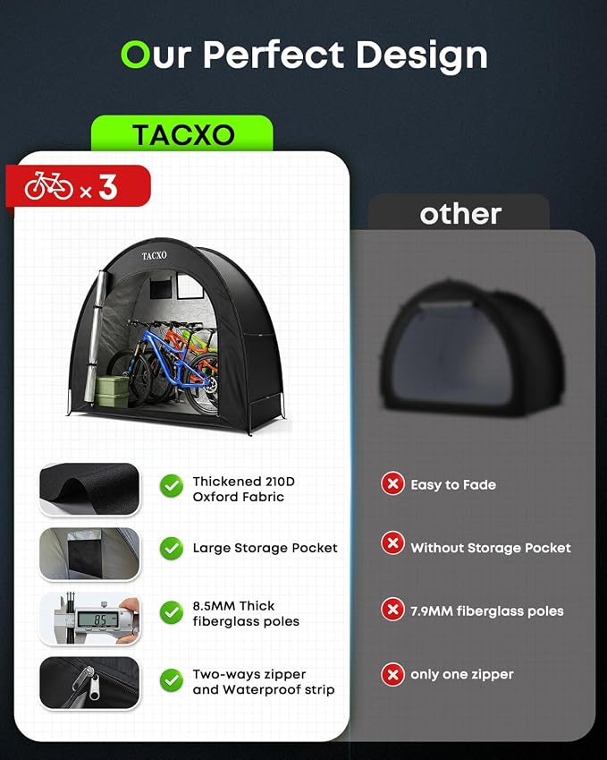 Bike Storage Shed Tent,Bike Cover Waterproof Outdoor Storage Shed with 210D Oxford Fabric PU4000 for 2-3Bikes,Portable Bicycle Shelter for Motorcycle,Garden Tools,Lawn Mower