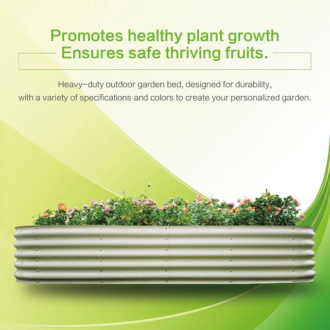 Gardmax Galvanized Raised Garden Bed, Lightweight Planter Boxes Outdoor with Easy Assembly, Large Garden Bed for Vegetables, Fruits, Flower Milk White 8x2x1.5 FT