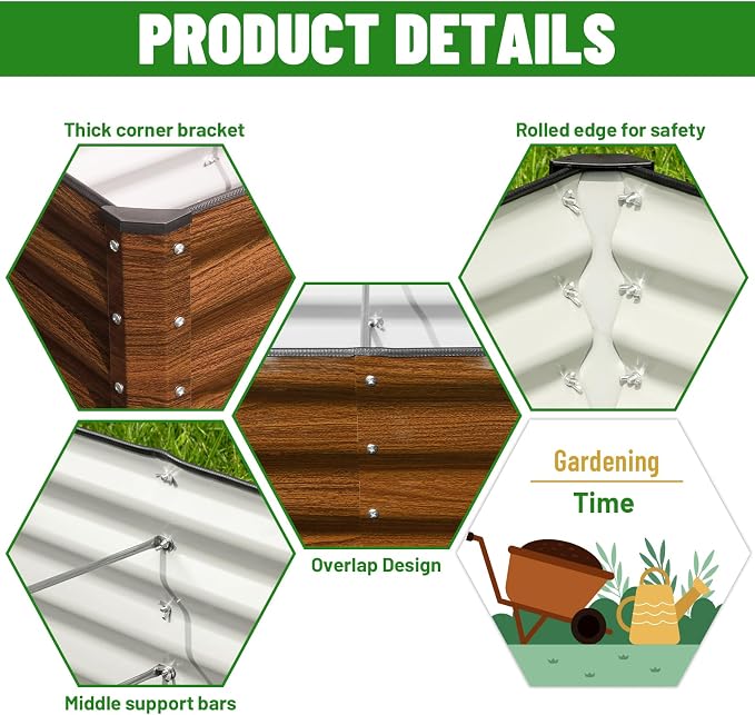 SnugNiture Galvanized Raised Garden Bed 8x4x1FT Outdoor Large Metal Planter Box Steel Kit for Planting Vegetables, Flowers
