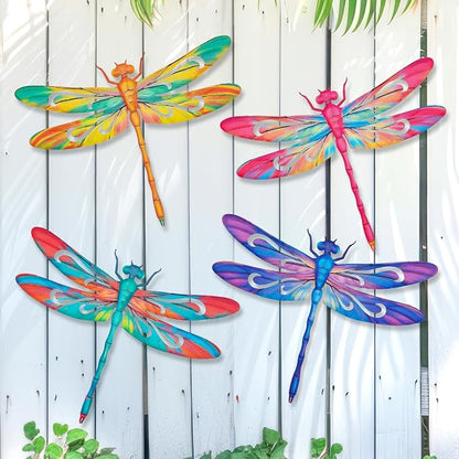 VOKPROOF Metal Dragonfly Wall Art Decor,Outdoor Fence Decor for Patio Yard Garden, Hanging Decorations for Living Room, Bedroom(4 Pack)