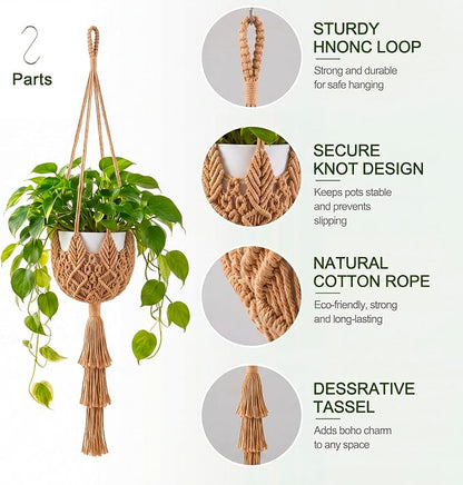 Shappy 1 Pack Boho Macrame Plant Hanger, Large Hanging Planter Plant Holder Pot Hanger Hanging Basket Wall Planters, Plants Lover Gift for Indoor Garden (Twist Braid,Jute Color)