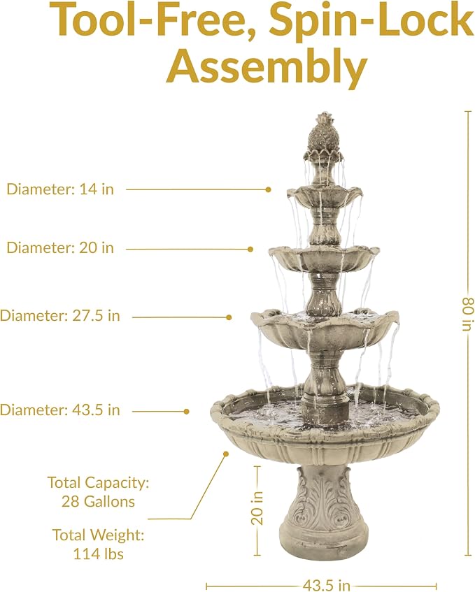 Sunnydaze Grand Courtyard 4-Tier Large Outdoor Water Fountain - 80" Tall Outdoor Fountain - Tiered Electric Garden Water Feature for Patio, Backyard, or Yard - Faux Stone Resin - Earth