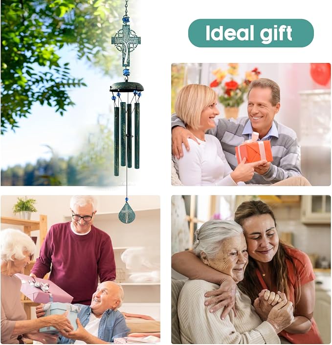 Cross Wind Chimes for Outside, Metal Hanging Wind Chimes, Zen Windchime with Calming Sound for Yard, Balcony, Yoga Room