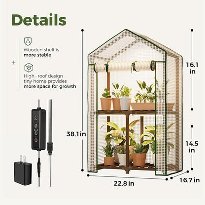 Bamworld Small Greenhouse for Indoors with Grow Lights Greenhouses for Seed Starting Small Portable Green Houses Waterproof PVC Cover & Adjustable Shelves
