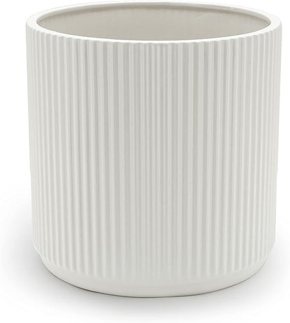 Amazon Basics Fluted Ceramic Planter Pot for Indoor Outdoor Plants, Round Flower Pot with Drainage Hole, 8-inch, White