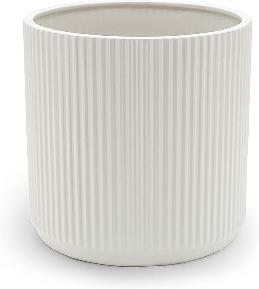 Amazon Basics Fluted Ceramic Planter Pot for Indoor Outdoor Plants, Round Flower Pot with Drainage Hole, 10-inch, White