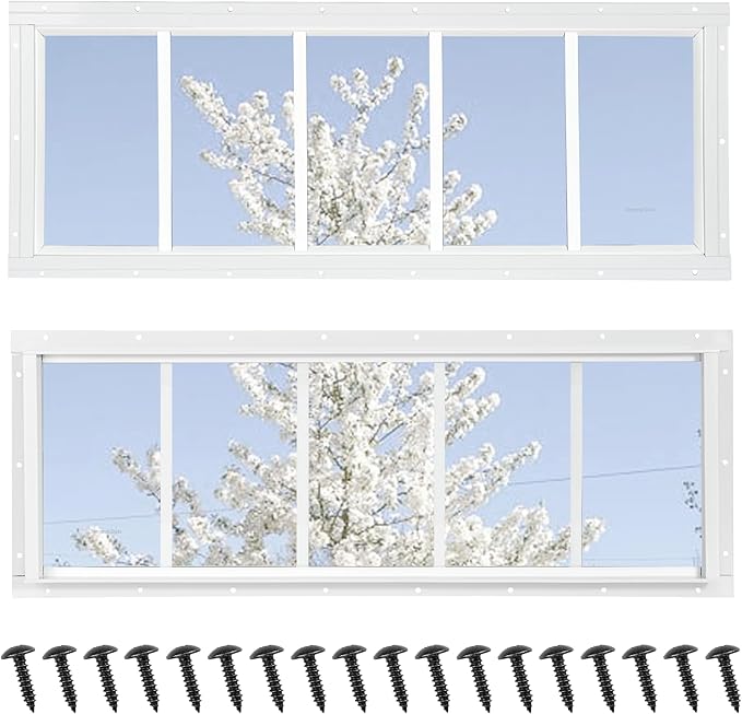 Shed Windows 2 Pack, Fixed Transom Windows 10" x 35" White | Small Chicken Coop Windows with Tempered Glass for Shed, Barns, Playhouse, Household, Garage