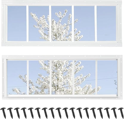 Shed Windows 2 Pack, Fixed Transom Windows 10" x 35" White | Small Chicken Coop Windows with Tempered Glass for Shed, Barns, Playhouse, Household, Garage