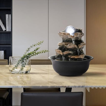 WICHEMI Indoor Water Fountain Tabletop Fountain Stacked Rock with LED Light | Relaxing Water Feature, Meditation Fountain, Soothing Sound, Stress Relief, For Home Office Bedroom Decor, 7.8"x7.8"x7.9"