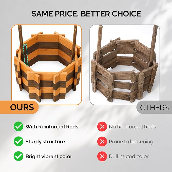 VINGLI Wooden Wishing Well Outdoor Planters, Well Covers for Yard with 4 Reinforced Rods, Height Adjustable Hanging Bucket, Rustic Flower Pot Decor for Outside Patio Garden (Two-Tone, 25" Width)