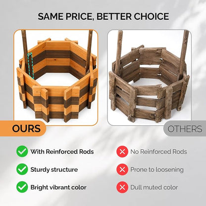 VINGLI Wooden Wishing Well Outdoor Planters, Well Covers for Yard with 4 Reinforced Rods, Height Adjustable Hanging Bucket, Rustic Flower Pot Decor for Outside Patio Garden (Two-Tone, 25" Width)