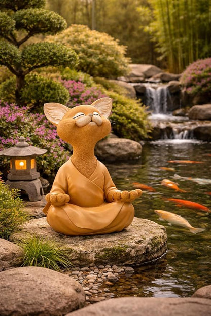 JFSM INC. 12" Whimsical Happy Cat Garden Buddha Statue - Indoor Outdoor Resin Cat Statue - Meditating Animal Sculpture, Mindful Yoga Decor for Patio Yard Lawn Porch