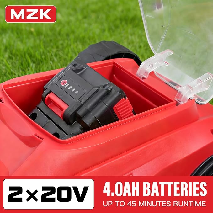 MZK 20V 13" Electric Lawn Mower, Brushless Cordless Lawn Mower with 4-Position Height Adjustment, Walk-Behind Push Mowers with 8 Gallon Grass Bag, 2 x 4.0Ah Batteries & Charger Included, LM13B4
