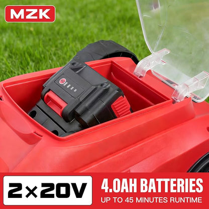MZK 20V 13" Electric Lawn Mower, Brushless Cordless Lawn Mower with 4-Position Height Adjustment, Walk-Behind Push Mowers with 8 Gallon Grass Bag, 2 x 4.0Ah Batteries & Charger Included, LM13B4