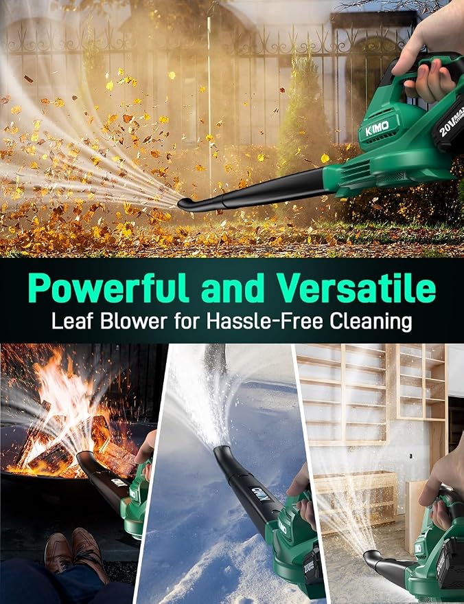 K I M O. Leaf Blower Cordless with Battery and Charger, 2Pack Batteries, Extension Tube,20000RPM Variable Speed, Lightweight Cordless Leaf Blower, Battery Operated Leaf Blowers for Lawn Care and Patio