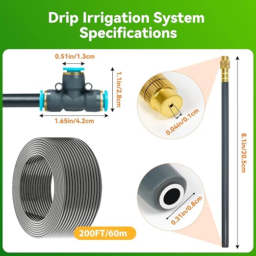360°Adjustable Drip Irrigation System 200FT,5/16" Extra Long Garden Watering Kit with 32 Copper Nozzles,141Pcs Drip Irrigation Kit，Automatic Atomizing Plant Sprinkler for Large Yard, Greenhouse, Lawn