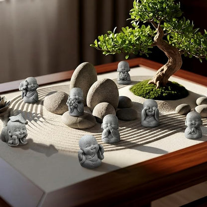 Hoteam 8 Pcs Laughing Buddha Statue Small Zen Monk Praying Sandstone Sculptures for Luck Feng Shui Decor Car Dashboard Home Living Room Office Desk Decor