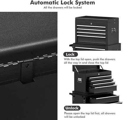 Goplus Rolling Tool Chest, 6-Drawer Tool Box Organizer w/Auto Locking System & Lockable Wheels & Sliding Drawers & Detachable Top, Tool Storage Cabinet for Garage Workshop (Black) …