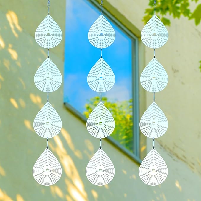 Water Droplets Bird Scare Discs Wind Spinners Outdoor, Highly Reflective Metal Double-Sided Bird Reflectors Extra Sparkly Garden Decor, Bird Deterrents for Outside Patio Porch, Unique Gardening Gifts