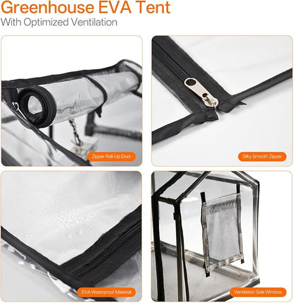 Bstrip Indoor Greenhouse with Grow Light, Mini EVA Tent with PET Base Mat, Ventilation Windows & Zippered Door, 18W Tabletop Greenhouse Light for Seed Starting with Timer, 23.8" x 15.7" x 20.5"