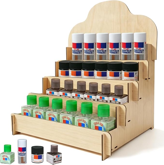 Paint Stand Compatible with Tamiya,Wooden | 4 Tier Paint Stand Rack,Model Kit Tool Organizer and Storage Rack for Painting Hobby and Tools