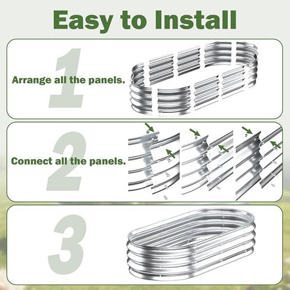 Galvanized Raised Garden Bed Outdoor, 4x2x1ft Metal Heavy Duty Planter Boxes for Gardening, Easy Assemble Bottomless Small Oval Plant Container Kit for Vegetable, Flower, Fruit, Silver, 1Pack