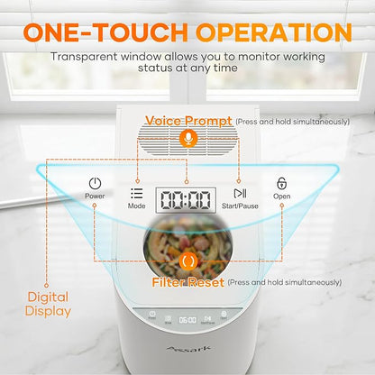 Smart 6L Electric Composter for Kitchen, Large Countertop Compost Bin with Carbon Filter & Auto-Cleaning,One-Touch Start, Smart Humidity-Sensing LED Display,Visible Window Odorless Low Noise