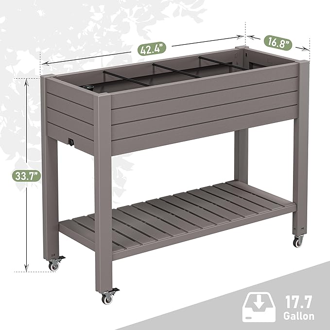 Elevated Raised Garden Bed with Wheels,Medium Gray-33.7" h