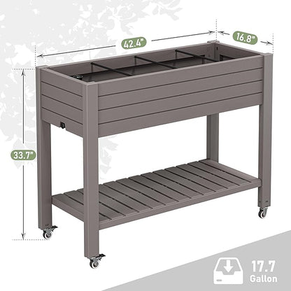 Elevated Raised Garden Bed with Wheels,Medium Gray-33.7" h