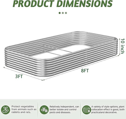 3 Pack 8x3FT Corrugated Galvanized Steel Raised Garden Bed Outdoor, Metal Above Ground Garden Bed for Vegetables and Flowers, Raised Beds for Gardening