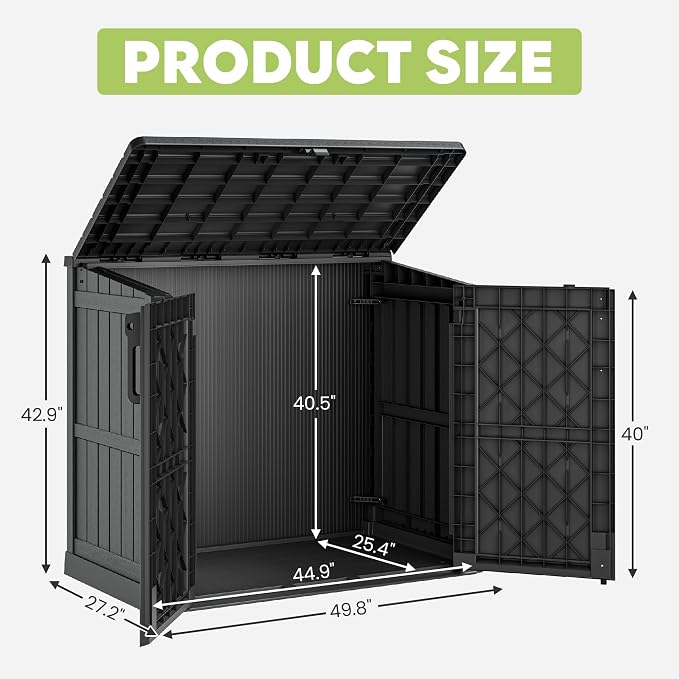 LHBcraft 36 Cu Ft Outdoor Storage Cabinet, Horizontal Resin Storage Shed Box for Backyards, Patios, Portable Waterproof Outdoor Storage Box with Lockable Doors, Ashen