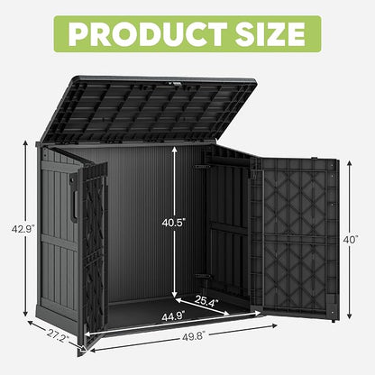 LHBcraft 36 Cu Ft Outdoor Storage Cabinet, Horizontal Resin Storage Shed Box for Backyards, Patios, Portable Waterproof Outdoor Storage Box with Lockable Doors, Ashen