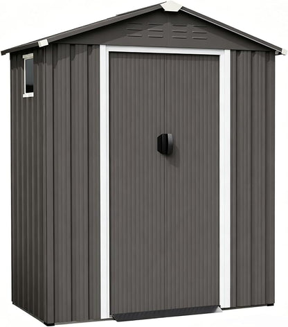 Shintenchi 5x3 FT Outdoor Storage Shed with Window, Lockable Outdoor Waterproof Tool Storage Sheds, Weather Resistant Tool Storage House Shed for Garden, Backyard, Patio Utility Tool Storage,Dark Gray